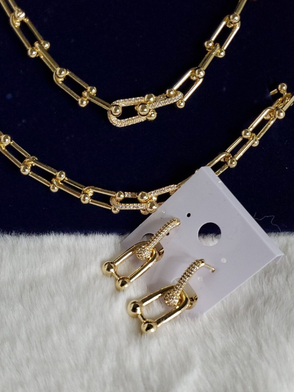 Tiff Designs Polished Gold Link Necklace, Bracelet & Hoop Set Insp - Picture 3 of 4